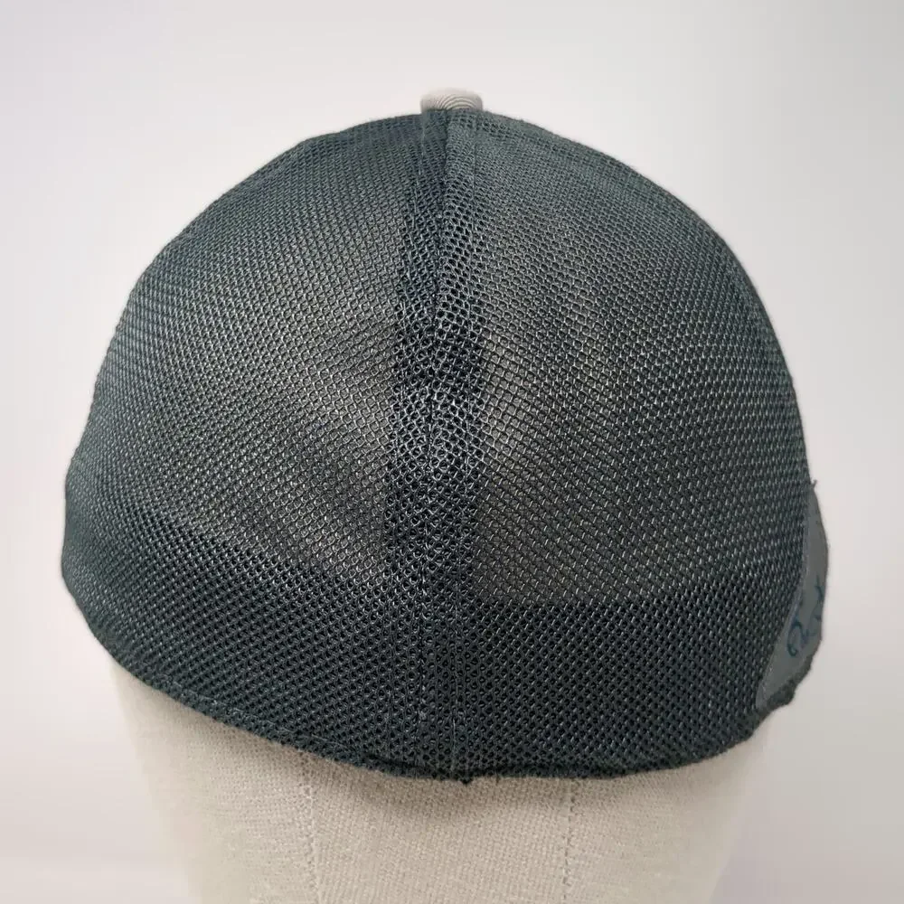 Realtree Baseball Cap Gray Blue M Fishing Hook Logo Mesh Back Stretch Fitted Hat